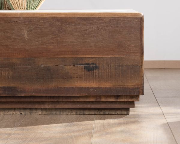 Mesa de centro cuadrada de 100 cm, de madera reciclada y con tablero de mármol blanco «Mood»