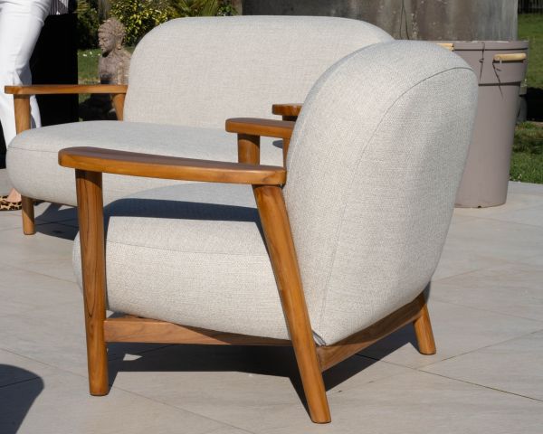 Conjunto de jardín de 3 piezas «Aristochair» de teca con tejido para exterior en blanco roto