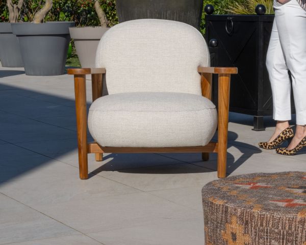 Conjunto de jardín de 3 piezas «Aristochair» de teca con tejido para exterior en blanco roto