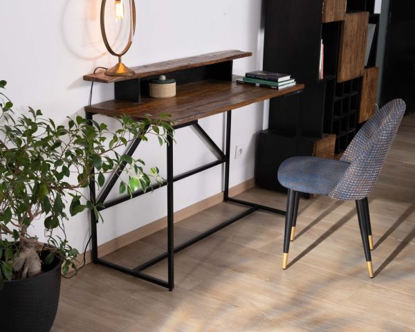 Juego de 2 sillas «Vermont» con tapizado de tela azul oscuro y patas de metal lacado en negro