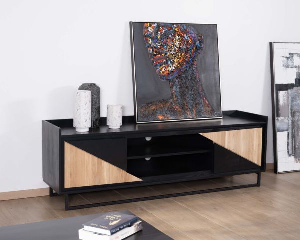 Mueble para la tele de 180 cm con 2 puertas, de madera maciza «Trace»