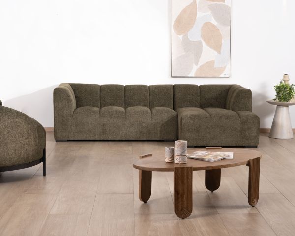 Sofá con chaise longue de tejido bouclé verde «Enjoy Home»