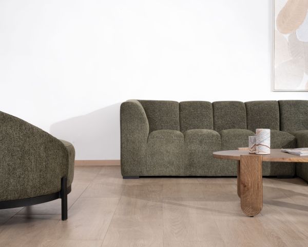 Sofá con chaise longue de tejido bouclé verde «Enjoy Home»