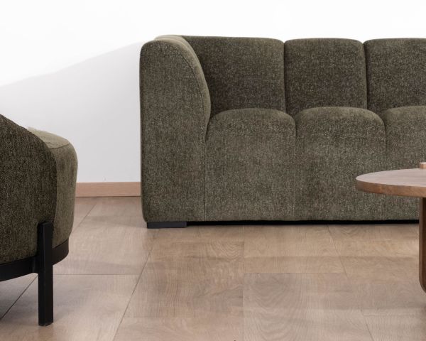 Sofá con chaise longue de tejido bouclé verde «Enjoy Home»