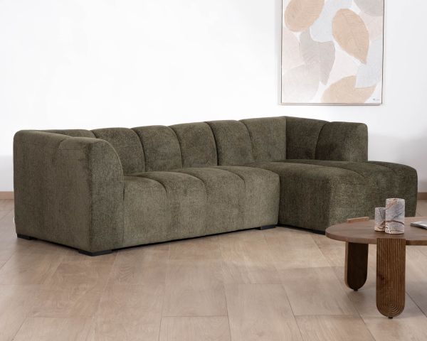 Sofá con chaise longue de tejido bouclé verde «Enjoy Home»