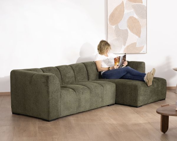Sofá con chaise longue de tejido bouclé verde «Enjoy Home»