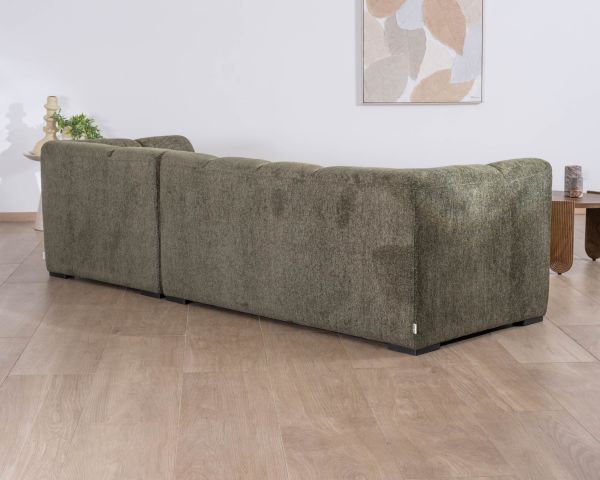 Sofá con chaise longue de tejido bouclé verde «Enjoy Home»