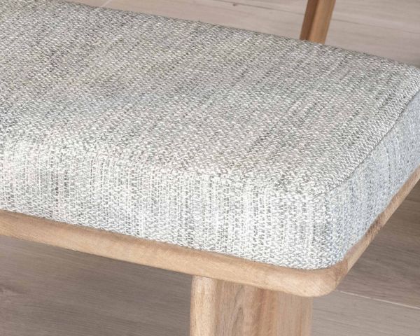 Elegante y cómodo banco de 120 cm de madera de mango con asiento acolchado de tela gris jaspeada «Maestro»