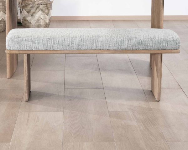 Elegante y cómodo banco de 120 cm de madera de mango con asiento acolchado de tela gris jaspeada «Maestro»