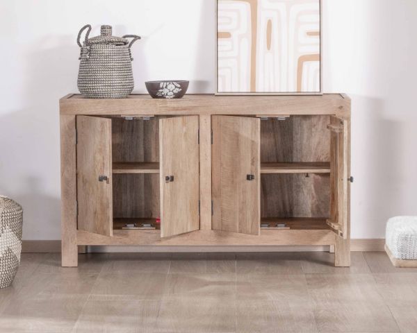 Aparador de 4 puertas de madera maciza de mango, 130 cm, «Maestro»