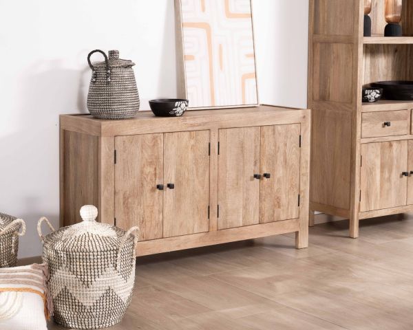 Aparador de 4 puertas de madera maciza de mango, 130 cm, «Maestro»