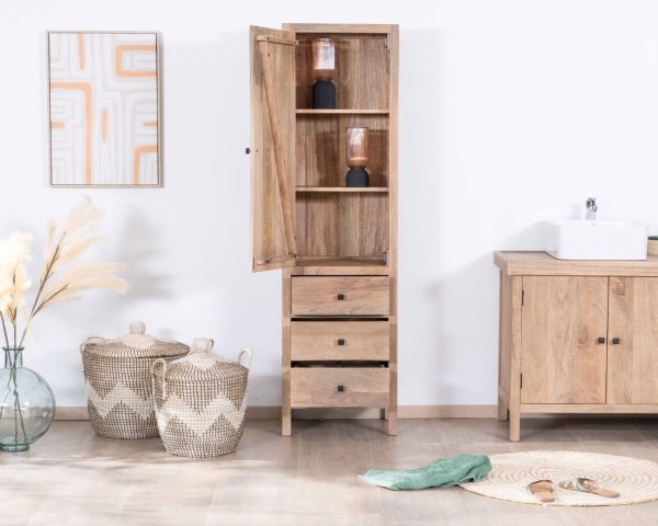 Mueble de almacenamiento de madera maciza de mango con puerta y cajones «Maestro»