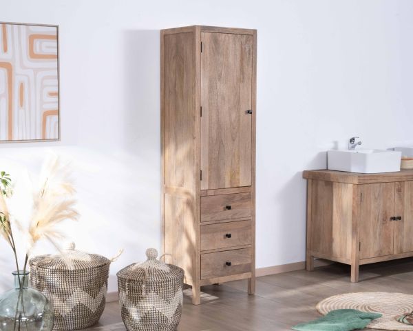 Mueble de almacenamiento de madera maciza de mango con puerta y cajones «Maestro»