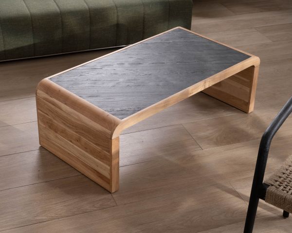 Mesa de centro de diseño retro con tablero de chapa de piedra «Pikto»