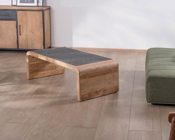 Mesa de centro de diseño retro con tablero de chapa de piedra «Pikto»