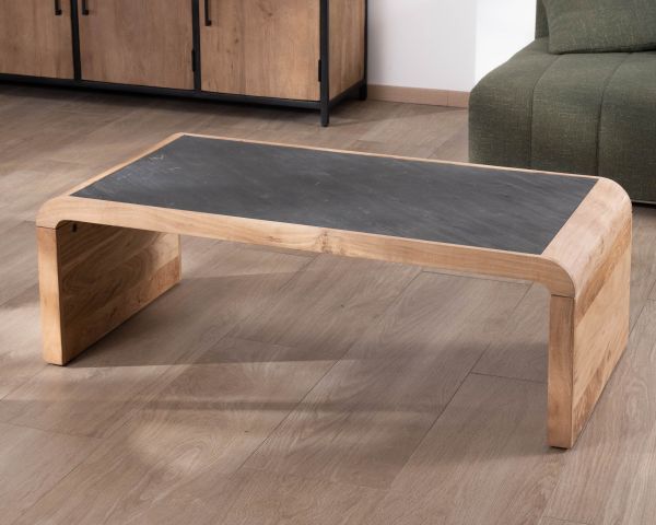 Mesa de centro de diseño retro con tablero de chapa de piedra «Pikto»