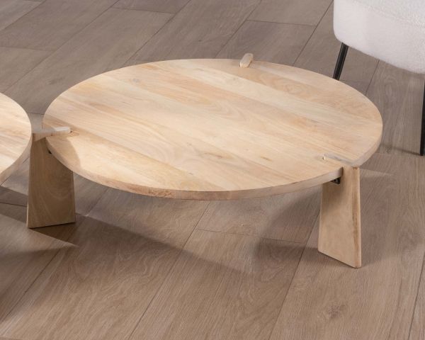 Juego de dos mesas de centro redondas de madera de mango natural «Loopie»