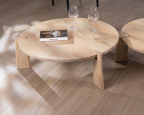 Juego de dos mesas de centro redondas de madera de mango natural «Loopie»
