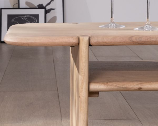 Mesa de salón de diseño minimalista en madera de acacia con hueco «Trudy» de 120 cm