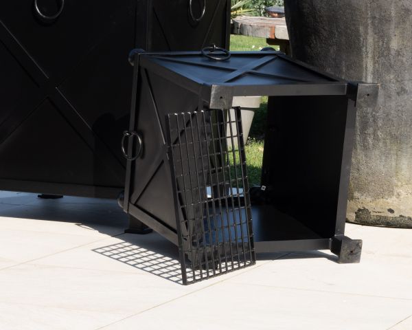 Jardinera decorativa cuadrada grande de 75 cm para plantas «Gardénia», de metal negro