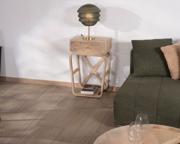 Mesita de noche de estilo minimalista y retro de madera de mango «Loopie»