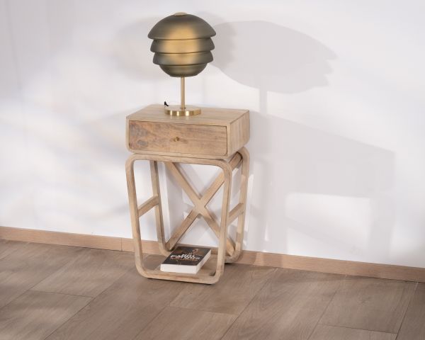 Mesita de noche de estilo minimalista y retro de madera de mango «Loopie»