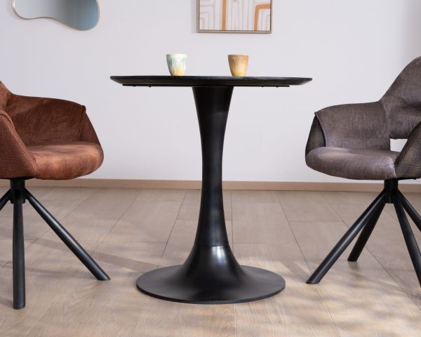 Mesa redonda de estilo bistró en madera de mango negro y con pata tipo tulipán «Piccadilly», de 70 cm de diámetro