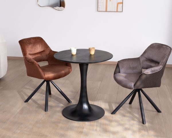 Mesa redonda de estilo bistró en madera de mango negro y con pata tipo tulipán «Piccadilly», de 70 cm de diámetro