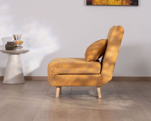 Sillón acogedor y convertible «Folda» en tela amarillo mostaza