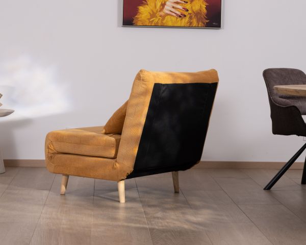 Sillón acogedor y convertible «Folda» en tela amarillo mostaza