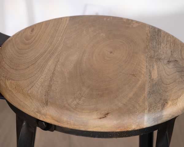 Silla de bar de metal gris antiguo y madera «Atelier grey», altura 110 cm