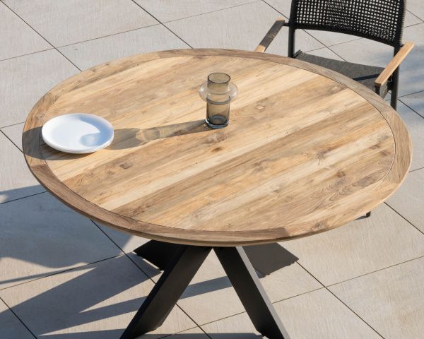 Mesa de comedor redonda para exterior de teca y aluminio «Ozone», 130 cm