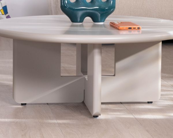 Mesa de centro redonda de 80 cm, color beige, modelo «Nalya», con base escultural