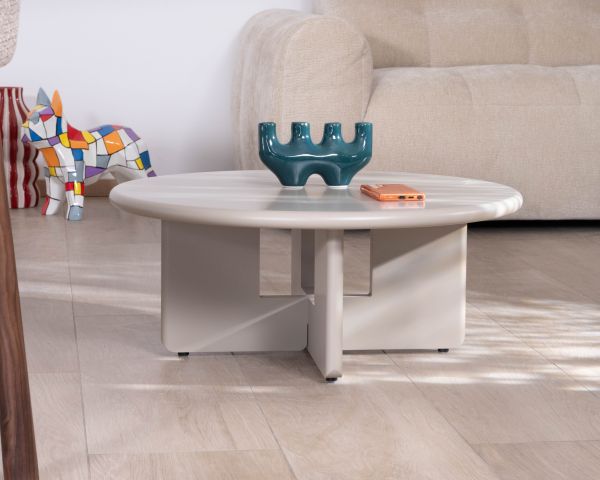 Mesa de centro redonda de 80 cm, color beige, modelo «Nalya», con base escultural