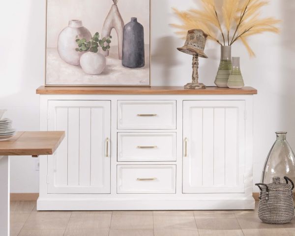 Aparador de acacia blanca de 165 cm con encimera natural «Trégastel»