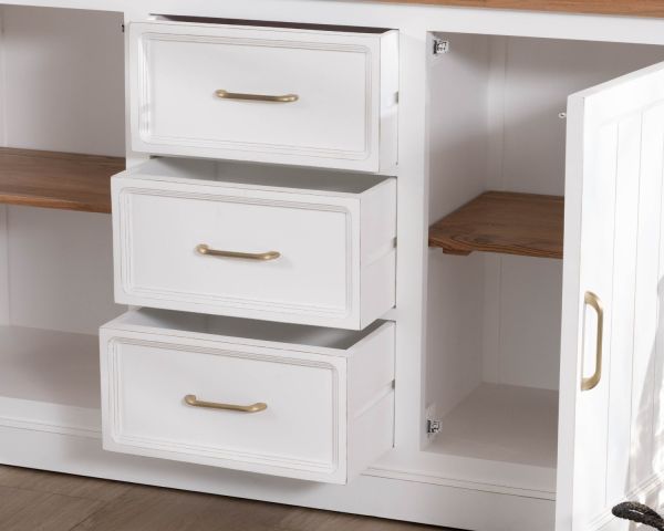 Aparador de acacia blanca de 165 cm con encimera natural «Trégastel»