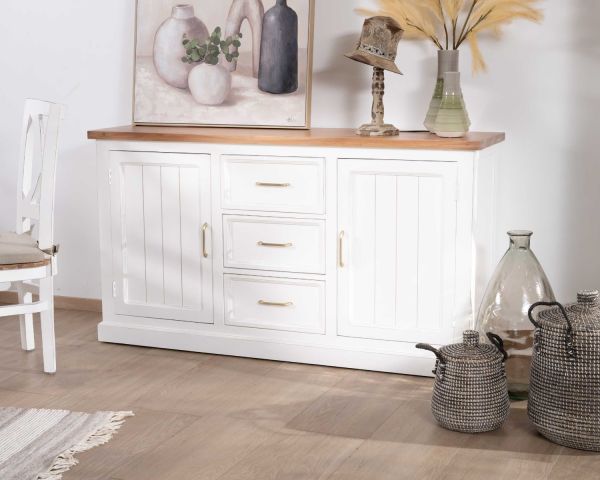 Aparador de acacia blanca de 165 cm con encimera natural «Trégastel»