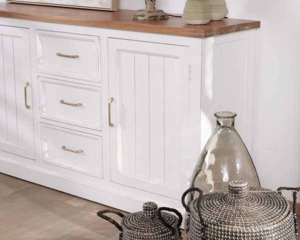 Aparador de acacia blanca de 165 cm con encimera natural «Trégastel»