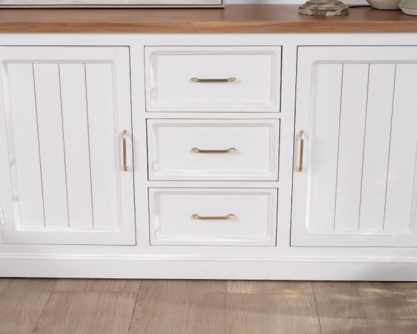 Aparador de acacia blanca de 165 cm con encimera natural «Trégastel»