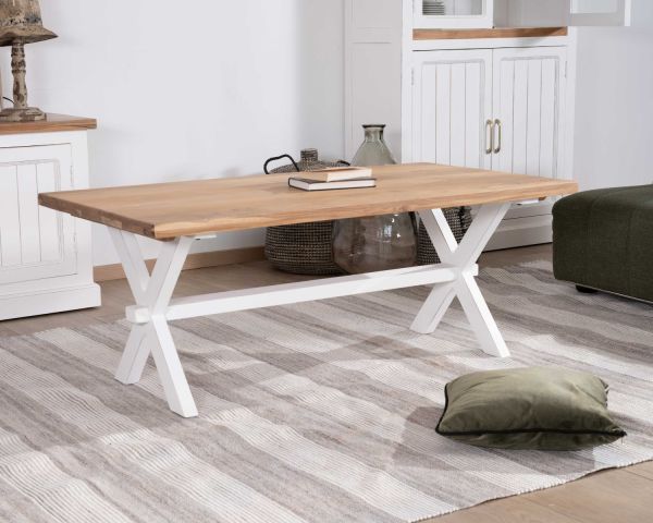 Mesa de salón rectangular de acacia con patas blancas, estilo rústico «Trégastel»