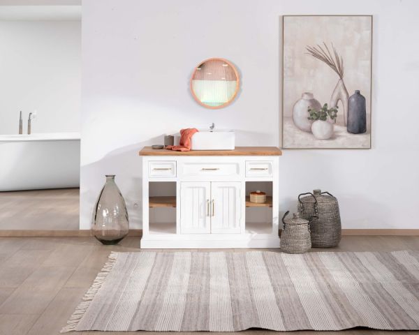 Mueble con lavabo individual de acacia blanca «Trégastel», 120 cm
