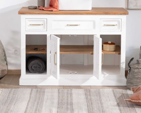 Mueble con lavabo individual de acacia blanca «Trégastel», 120 cm