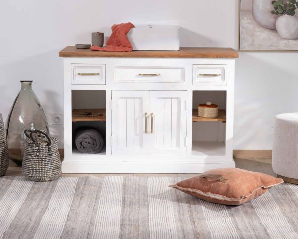 Mueble con lavabo individual de acacia blanca «Trégastel», 120 cm