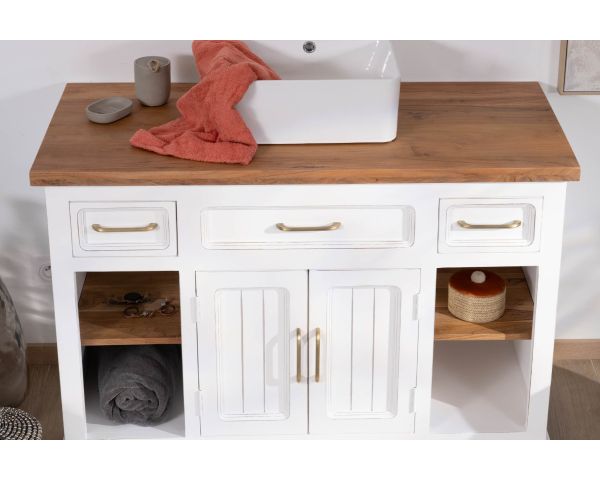 Mueble con lavabo individual de acacia blanca «Trégastel», 120 cm