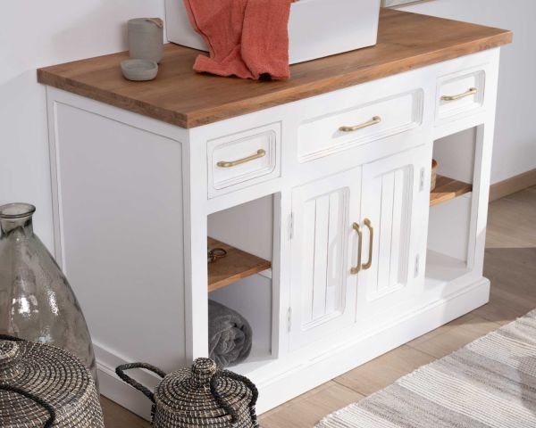 Mueble con lavabo individual de acacia blanca «Trégastel», 120 cm