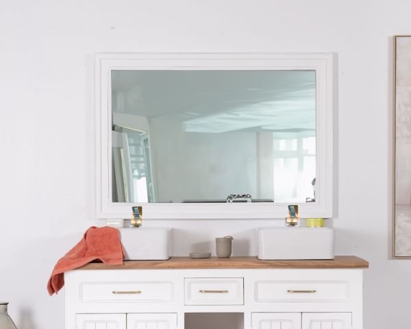 Espejo rectangular grande de 130 x 90 cm con marco de acacia blanca «Trégastel»