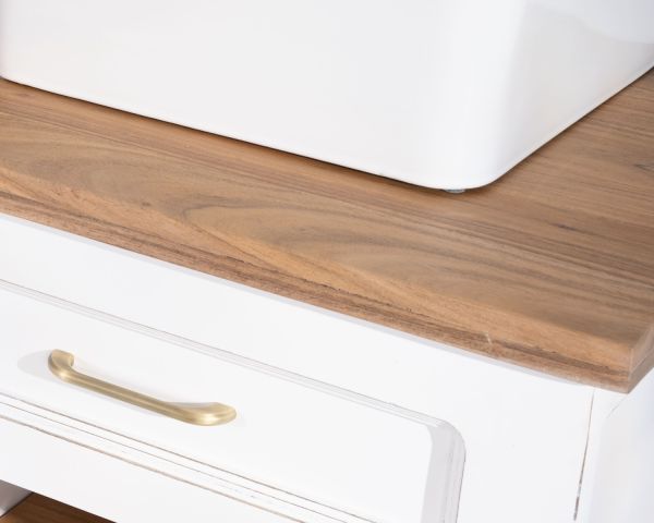 Mueble de baño doble en acacia natural y blanco «Trégastel»
