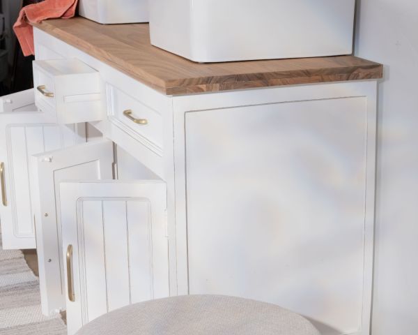 Mueble de baño doble en acacia natural y blanco «Trégastel»