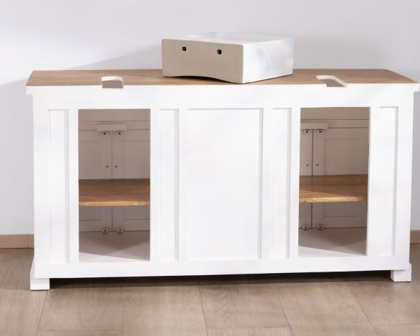 Mueble de baño doble en acacia natural y blanco «Trégastel»