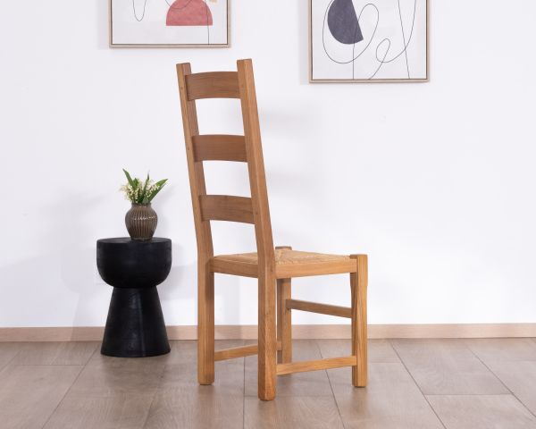 Silla de comedor de roble macizo con asiento trenzado «Antique», de estilo clásico